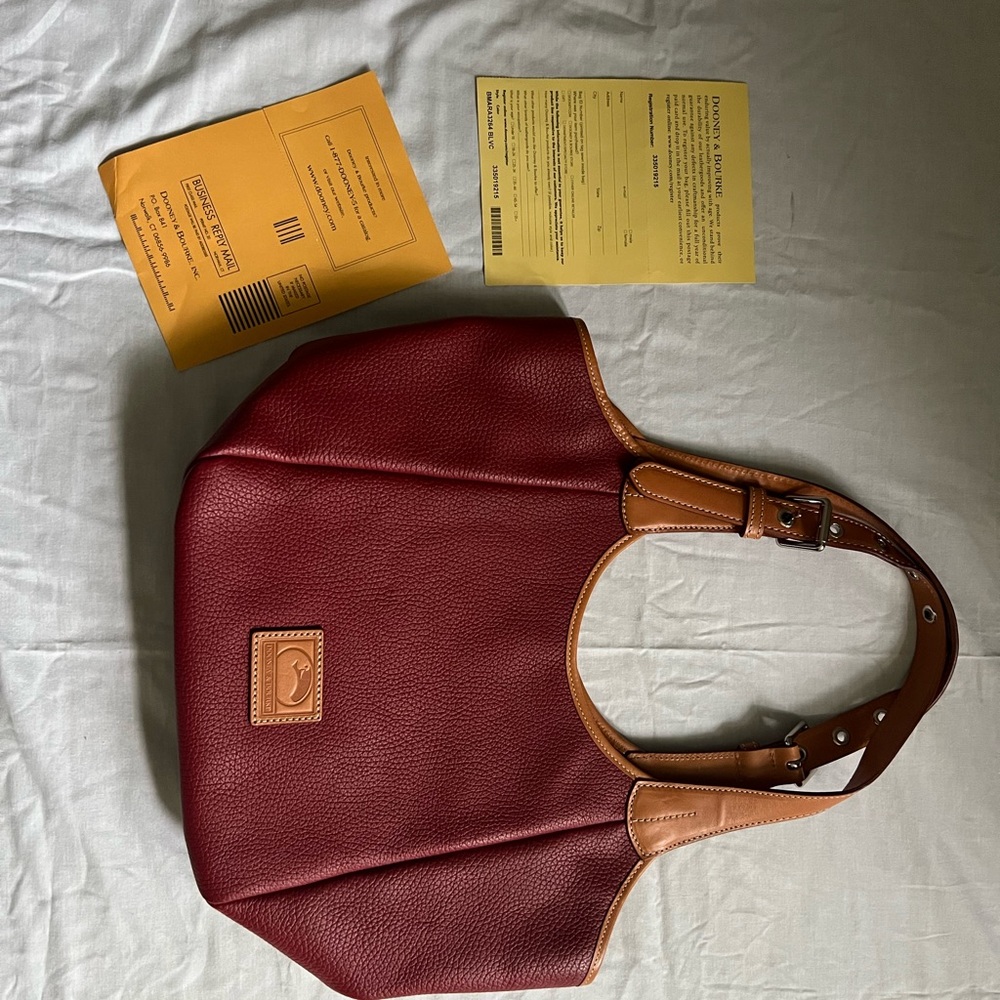 Dooney & Bourke Burgundy Leather Hobo with Tan Trim